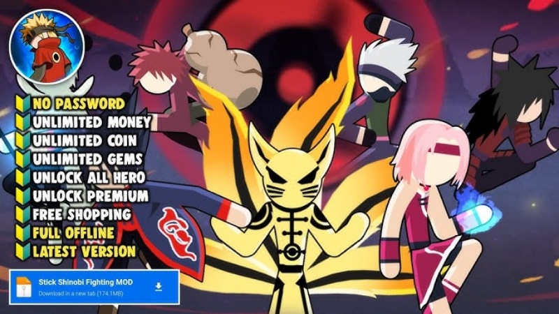 Tải Stickman Shinobi Fighting MOD APK v7.4 (Vô Hạn Đá Quý) 3 Tính Năng Stickman Shinobi Fighting MOD APK