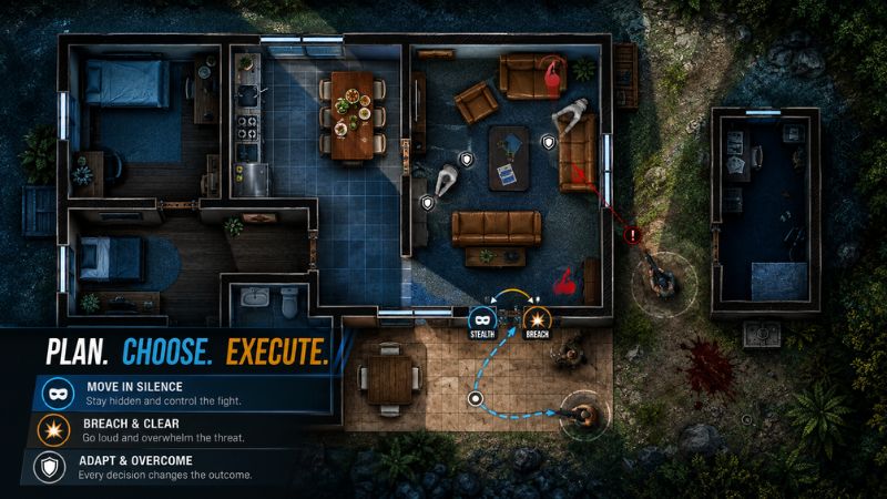 Tải Door Kickers APK v1.1.47 Miễn Phí Cho Android 2 Gameplay Door Kickers APK vẽ lộ trình di chuyển cho các thành viên SWAT
