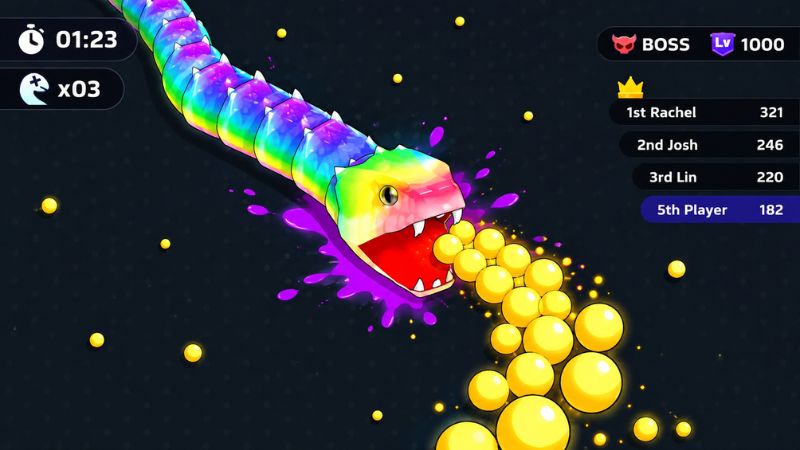 Tải Hack Snake Clash (Vô Hạn Tiền, Bất Tử) v77.2.0 2 Hack Snake Clash với rắn ăn thức ăn để tăng kích thước