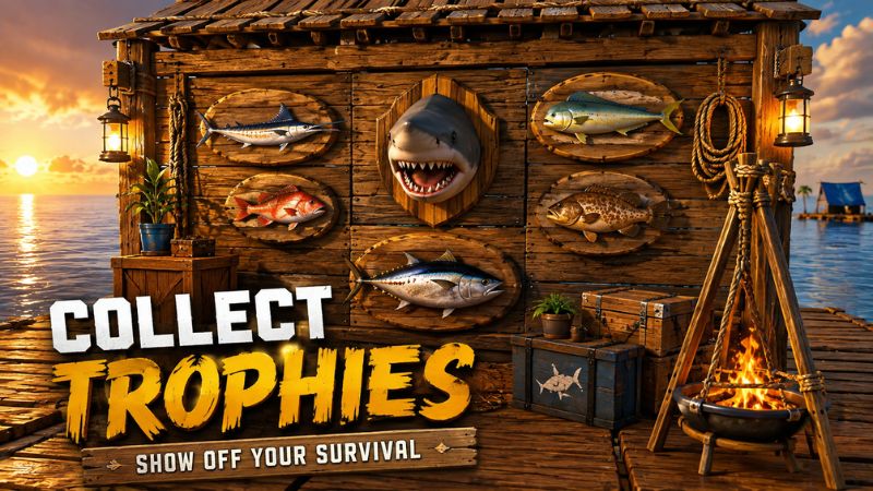 Hack Survival On Raft sử dụng móc để kéo vật liệu đang trôi trên biển