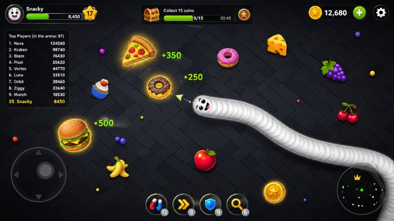 Tải Hack Snake Lite (Full Tiền, Xu, Bất Tử, MOD Menu) v4.35.2 1 Một chú rắn màu sắc đang di chuyển giữa nhiều đối thủ trên bản đồ IO.