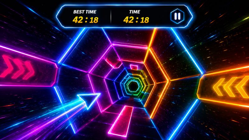 Super Hexagon APK với màn chơi tốc độ cao và các khoảng trống hình học