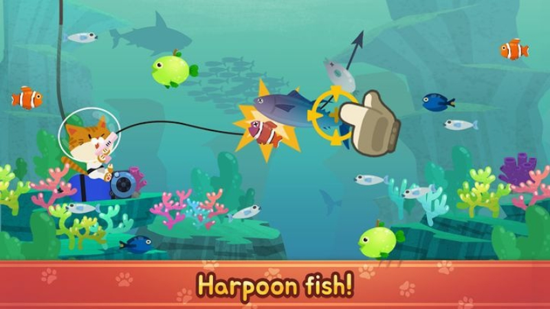 Gameplay Hack The Fishercat ngắm và bắn lao bắt cá